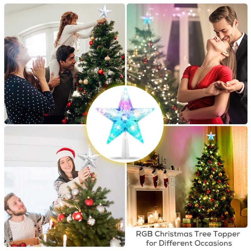 MAXROCK Christmas Tree Topper Star 7" LED Lighted Star Tree Top w/Remote Control, 5-Point Star RGB Night Light Treetop, Small Xmas Tree Decor for Christmas, USB Plug in/Wire 9.84Ft - Image 4
